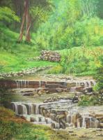 AS (?) jelzéssel: Vízesés. Olaj, farost. 52x39 cm.