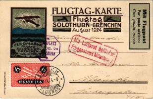 1924 Flugtag Karte, Solothurn-Grenchen, August 1924. H. Singer / Swiss flight day. litho (Rb)