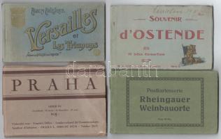 4 db régi képeslap füzet / 4 pre-1945 postcard booklets: Praha, Rheingauer Weinbauorte, Versailles et Les Trianons, Oostende (Ostende)