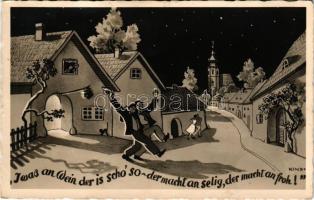 1938 Wien, Vienna, Bécs; Grinzing - drunk humour s: Kind (creases)