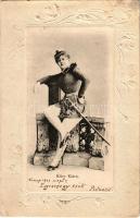 1902 Küry Klára / Hungarian actress. Art Nouveau, floral, Emb. (ázott sarkak / wet corners)