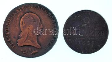 1800B 6kr Cu "I. Ferenc" + 1851G 2kr Cu T:F, patina Huszár: 2018, Unger III.: 1399.a
