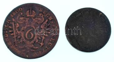 1800B 6kr Cu "I. Ferenc" + 1851G 2kr Cu T:F, patina
Huszár: 2018, Unger III.: 1399.a