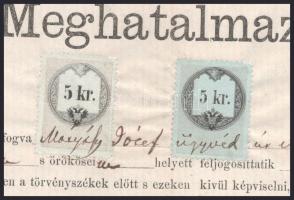 1864 Meghatalmazás 2 db különböző 5kr okmánybélyeggel