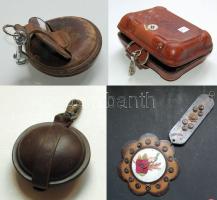 3db különféle dekoratív magyaros bőrerszény és egy virágmintás bőr falidísz