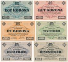 Somorja / Hadifogolytábor 1916.01.15. 10f "FF 0625" + 20f "DD1 0874" + 50f "H 0791" + 1K "HH2 0136" + 2K "HH3 0100" + 5K "CC4 0540" mindegyik arab sorozat- és sorszámmal T:UNC,AU / Hungary / Somorja / POW camp 15.01.1916 10 Fillér "FF 0625" + 20 Fillér "DD1 0874" + 50 Fillér "H 0791" + 1 Krone "HH2 0136" + 2 Kronen "HH3 0100" + 5 Kronen "CC4 0540" all with Arabic serial numbers C:UNC,AU Adamo HHS-1.1.1, HHS-1.2.1, HHS-1.3, HHS-1.4.1, HHS-1.5.1, HHS-1.6.1