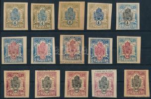 15 db illetékjegy kivágás színváltozatokkal, 4f, 12f, 20f