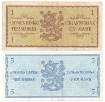 Finnország 1963. 1M "AA1897132" + 5M "G1776022" T:F
Finland 1963. 1 Markka &quo...