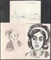 B. Hajdú László (1926-1998), 7 db rajz: Hajók, kikötők, Sorrento, enteriőr, női portrék. Klf. techni...