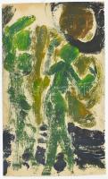 Csepeli Németh Miklós (1934-2012): Zöld akt. Monotípia, papír, jelzés nélkül. Törésnyomokkal. 42x25,5 cm