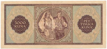 Független Horvát Állam 1943. 5000K vízjeles papíron "L0041303" T:F
Independent State of C...