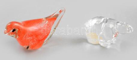 2 darab skandináv üveg állatfigura, a medve jelzett és kis sérüléssel, h: 7,5-10 cm