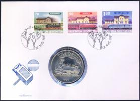 Liechtenstein 1997. 5€ "Liechtensteini vasút" érmés borítékon alkalmi bélyegzős bélyegsorral, ismertetővel T:1