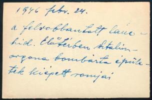 1946 Budapest, a felrobbantott Lánchíd, romos épületek, a hátoldalon feliratozott fotó, 5,5x8,5 cm