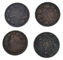 Ausztria 1861A-1885. 1kr Cu (4db, 3xklf) T:VF, patina, pici ph Austria 1861A-1885. 1 Kreuzer Cu C:VF, patina, tiny edge error Krause KM#2186, KM#2187