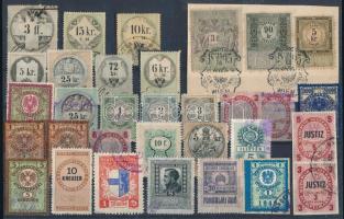 32 db régi magyar és osztrák okmánybélyeg, közte 1 Liechtenstein