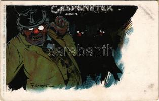 Gespenster. Ibsen. Wiener Künstler-Postkarte Serie XLVII-3. Philipp &amp; Kramer / ghosts, drunken humour litho s: F. Gareis jun. (EK)