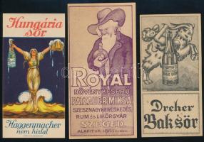 cca 1910-30 3 db régi alkoholos ital számolócédula: Dreher Bak sör, Haggenmacher Hungária sör és Royal növénykeserű Patzauer Miksa, Szeged