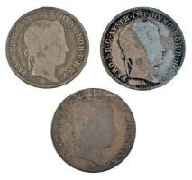 Ausztria 1838A-1847A 5kr Ag "V. Ferdinánd" (3xklf) gyengébb tartásban (2,02g+2,11g+2,12g) T:F, patina, forrasztásnyom Austria 1838A-1847A 5 Kreuzer Ag "Ferdinand V" (3xdiff) in bad condition (2,02g+2,11g+2,12g) C:F, patina, soldering mark Krause KM#2196