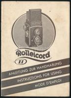 cca 1936 Rolleicord II fényképezőgép ismertető prospektusa, fekete-fehér képekkel illusztrált, többnyelvű