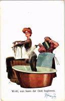 Wohl, nun kann der Guß beginnen. B.K.W.I. 360-2. / Kezdődhet az öntés / the casting can begin, erotic humour s: Schönpflug (EK)