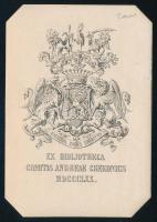 1870 Ex bibliotheca comitis Andreae Csekonics MDCCCLXX, azaz gróf Csekonics Endre (1846-1929) könyvtárából (nemesi ex libris), rézkarc, papír, jelzés nélkül, 10×7 cm