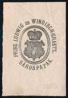 Prinz Ludwigg zu Windisch-Graetz Sárospatak (Windisch-Graetz/Windischgrätz Lajos ex librise), rézkarc, papír, jelzés nélkül, törésnyomokkal, 10,5×7 cm