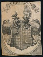 Josephus, Harruckern bárói család ex librise. Rézmetszet, papír, jelzett a metszeten (Jo. Ad.? Schmuzer), körbevágva, 8,5×6,5 cm