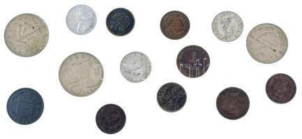 Vegyes 14db-os 19-20. századi osztrák érme tétel, közte kevés magyar és olasz, közte Ausztria 1949. 10Gr Zn + 1934-1974. 1Sch Cu-Ni + 5Sch Cu-Ni + 10Sch Cu-Ni, stb. T:vegyes, patina Mixed 14pcs Austrian coin lot from 19th-20th century, including a few Hungarian and Italian coins, including Austria 1949. 10 Groschen Zn + 1934-1974. 1 Schilling Cu-Ni + 5 Schilling Cu-Ni + 10 Schilling Cu-Ni, etc. C:mixed, patina