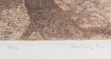 Scultéty Éva (1917-2001): Parkban. Rézkarc, papír, jelzett, számozott (28/50). Üvegezett fakeretben,...