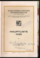 1927 Kugelfabrik Fischer Schweinfurt a. M. Hauptliste 1100, benne a gyár látképével, 153p