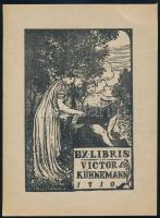 Ex libris Victor Kühnemann. Linómetszet, hártyapapír, jelzett a metszeten (M?), 15,5x10 cm