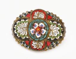 Murano régi mikromozaik bross, jelzett, h: 2,5 cm
