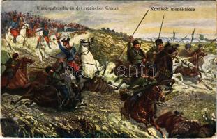 1915 Ulanenpatrouille an der russischen Grenze / Kozákok menekülése / WWI Austro-Hungarian K.u.K. military art postcard (EK)