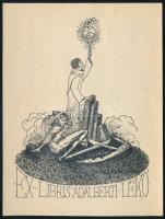 Sassy Attila (1880-1967): Ex libris Adalberti Lékó, 1914. Klisé, papír, jelzett a klisén, 10x7,5 cm