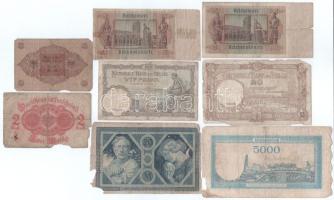 8db-os vegyes német, román és belga bankjegy tétel, közte Románia 1945. 5000L "P/7 0284124"...