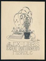 Sassy Attila (1880-1967): Ex libris Érseki Tanítónőképző Miskolc. Klisé, papír, jelzett a klisén, 7x...