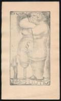 Michel Fingesten (1884-1943): Ex libris Doctor iuris Lustig. Rézkarc, papír, jelzés nélkül. 16x8,5 cm