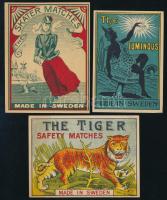 3 db svéd gyufacímke, közte litho, kb. 9×7 cm