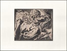 Balogh László (1930-2002): Anya gyermekével. Linómetszet, papír, jelzett a metszeten. Paszpartuban. Jobb felső sarkában apró szakadással. 28,5x22,5 cm