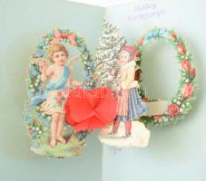 cca 1900 Zárt levelezőlap, kihajtható, benne litho térbeli dekoráció