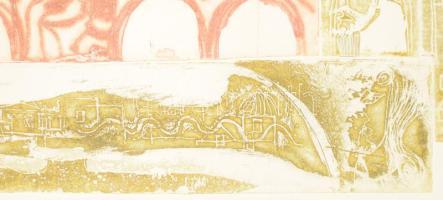 Balogh László (1930-2002): Ókori emlékek. Rézkarc, papír, jelzés nélkül. Paszpartuban. 27,5x36 cm