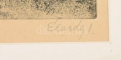 Élesdy István (1912-1987): Sopron, tűztorony. Rézkarc, papír, jelzett. Paszpartuban. 29x39 cm