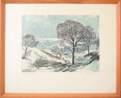 Csurgói Máté Lajos (1931-2001): Téli táj, színes rézkarc. Színes rézkarc, papír, jelzett, számozott ...