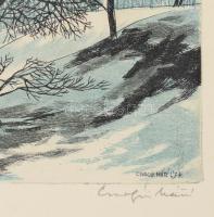 Csurgói Máté Lajos (1931-2001): Téli táj, színes rézkarc. Színes rézkarc, papír, jelzett, számozott ...