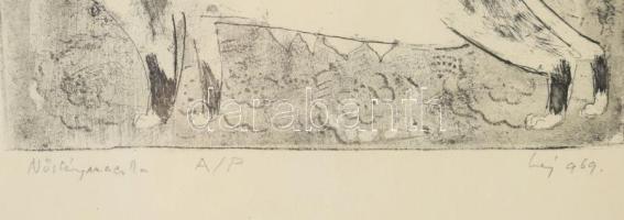 Láng Rudolf (1904-1991): Nősténymacska. Rézkarc, papír. Jelzett. Művészpéldány A/P jelzéssel. Üvegez...