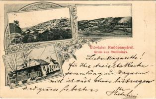 1903 Rudabánya, Rudóbánya; látkép, utca télen, Vasércbánya, bányatelep. Art Nouveau, floral