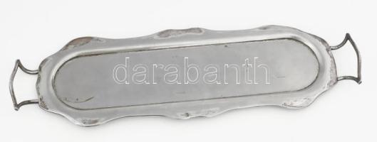 Szandrik késő-szecessziós ezüstözött tálca, kissé billeg, jelzett, kopott, h: 46 cm
