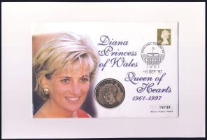 Nagy-Britannia 1997. "Diana walesi hercegnő" bélyeges érmés borítékon, alkalmi bélyegzéssel, német nyelvű ismertetővel T:1