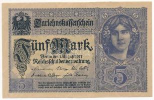 Német Birodalom 1917. 5M "Z 15778237" T:AU,XF German Empire 1917. 5 Mark "Z 15778237" C:AU,XF Krause 56.